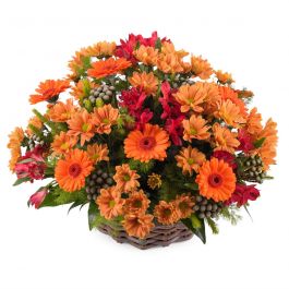 Basket arrangement of mixed flowers-Min