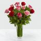 12 Red & Pink Roses in Vase-Min