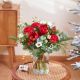 White and red Christmas bouquet of mixed flowers