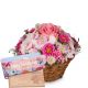 Basket Filled with Delicate Flowers with Munz bar of chocolate «Happy Birthday»