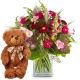 Flower Kiss with teddy bear (brown)