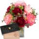 Send Romantic-peonies-with-bar-of-chocolate-Heart to Switzerland