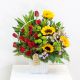 Send Sunny-Flowers-in-white-basket-Mid to Vietnam