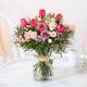 Bouquet with tulips and roses in pink tones