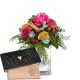 Send Flower-bouquet-Happy-Day-with-Munz-bar-of-chocolate-Heart to Liechtenstein