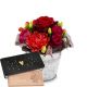 Send Flower-arrangement-Red-Symphony-with-Munz-bar-of-chocolate to Liechtenstein