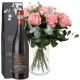 send 12-Pink-Roses-with-greenery-and-Amarone-Albino-Armani-DOCG-75cl-Mid to Liechtenstein
