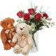 send 5-Red-Roses-with-greenery-and-two-teddy-bears-white-brown-Mid to Liechtenstein