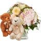 Send Romantic-Hydrangea-Bouquet-with-two-teddy-bears-white-brown to Liechtenstein